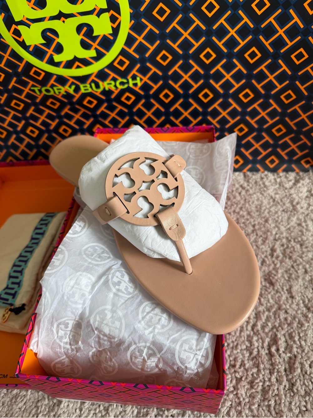 Tory Burch Miller Soft Leather Sandals Light Sand Size 13 Cream Pink
